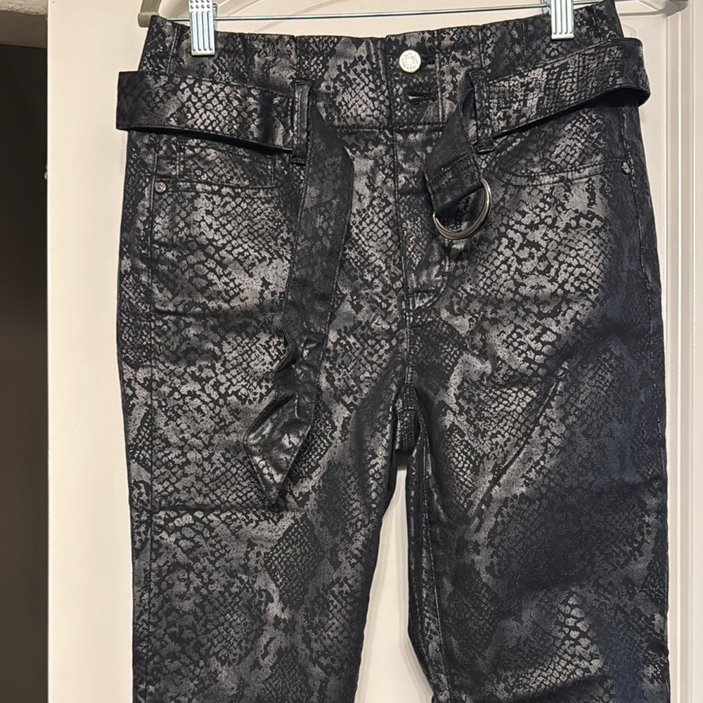Snakeskin coated Print Belted Pants 2 R slim ankle extra high rise pants